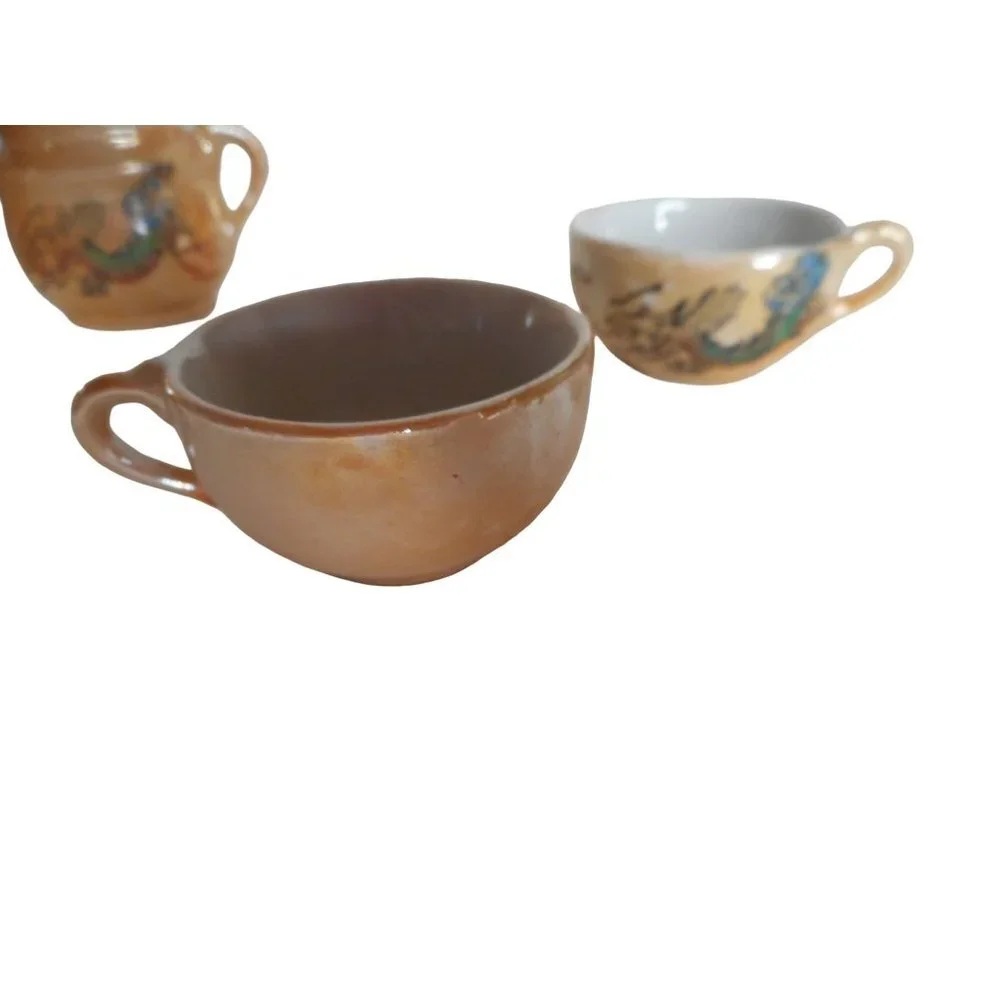 Vintage 10 piece Japan peach lusterware child's tea set with dragon - Picture 8 of 12